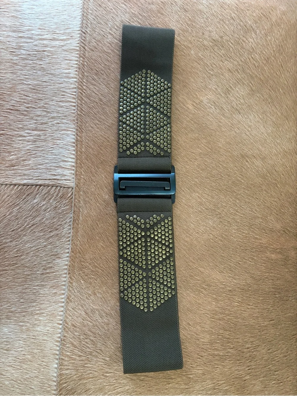 Target Olive Green Studded Elastic Belt with Black Buckle